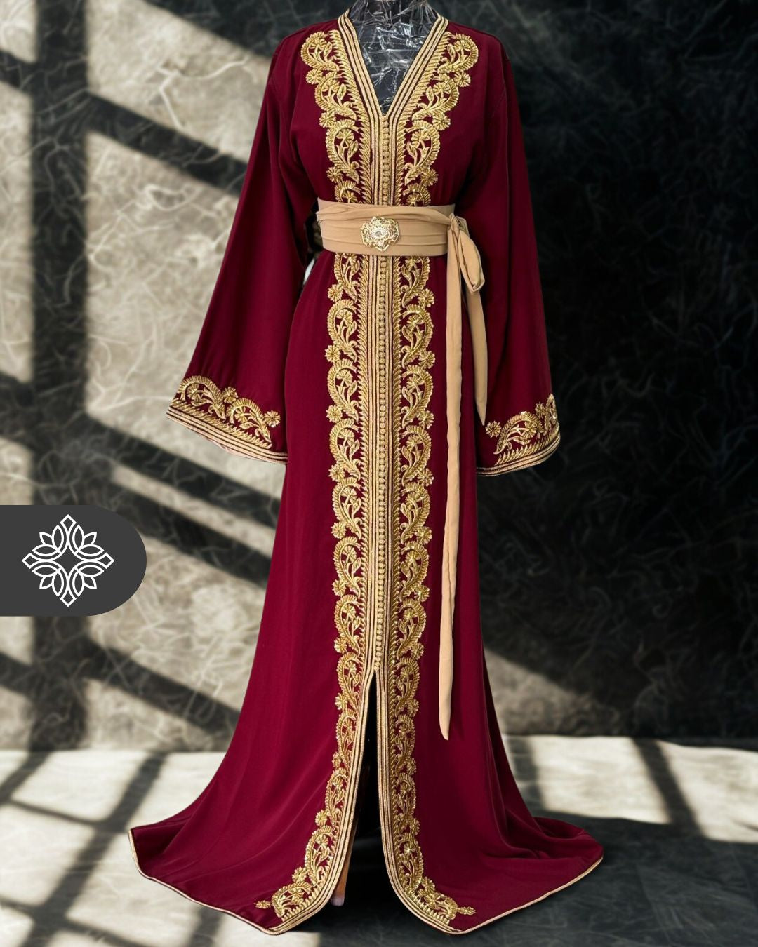 Black Moroccan Kaftan | Royal Gold Embroidery One Piece Caftan