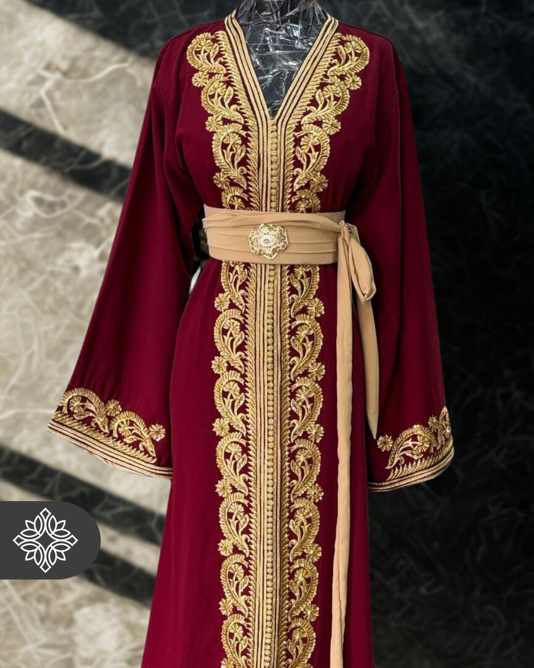 Black Moroccan Kaftan | Royal Gold Embroidery One Piece Caftan