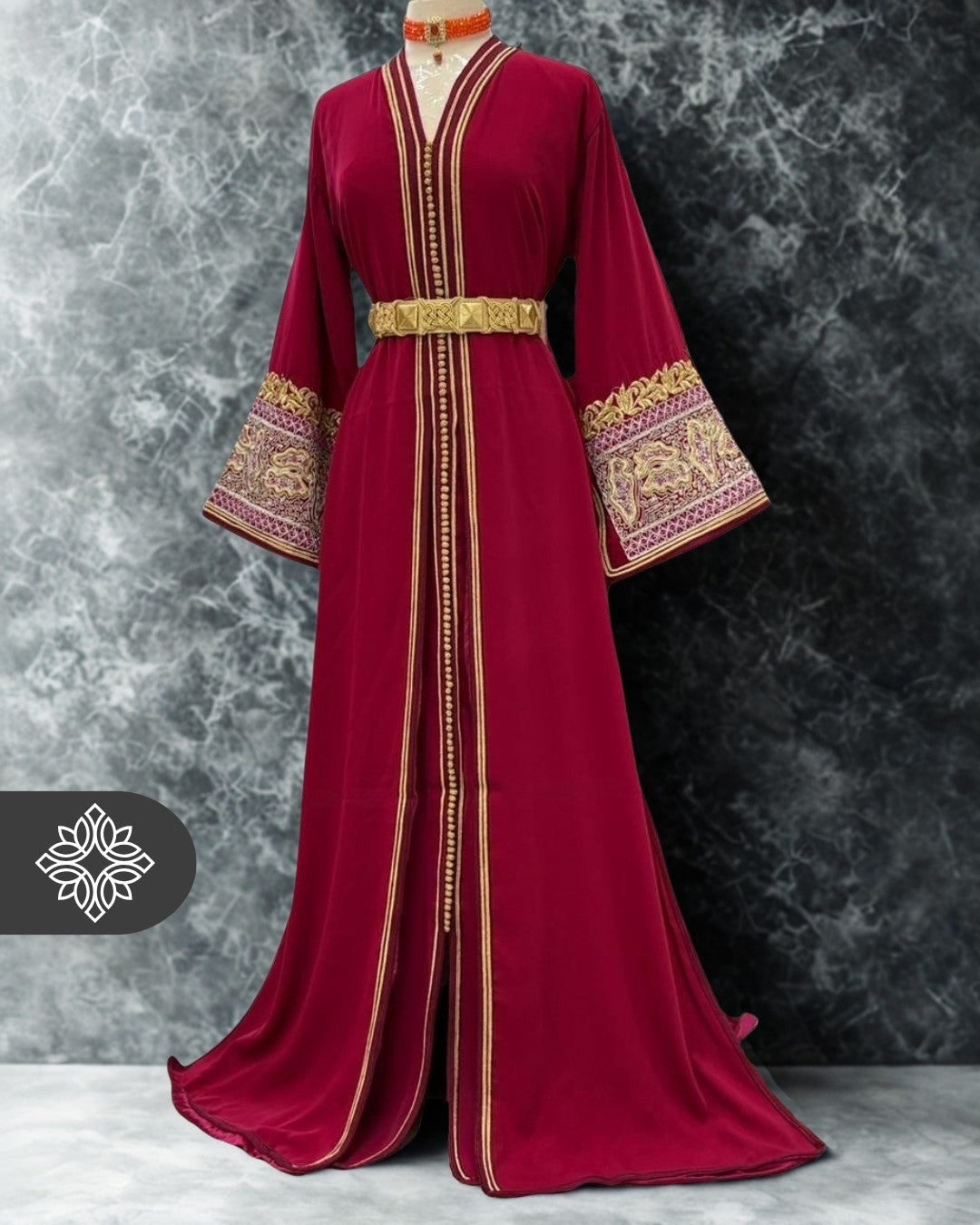 Lavender Pink Moroccan Takchita | Luxury Two-Piece Kaftan | Golden Tonal Embroidery