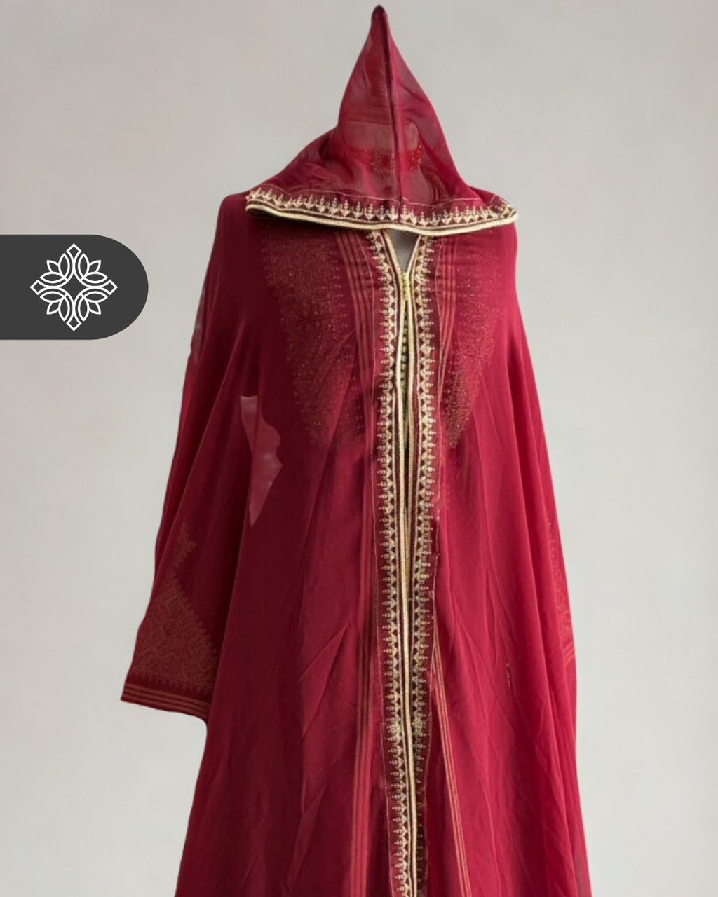 Burgundy Moroccan Takchita | Golden Fassi Heritage Embroidery | Royal Two-Piece Kaftan