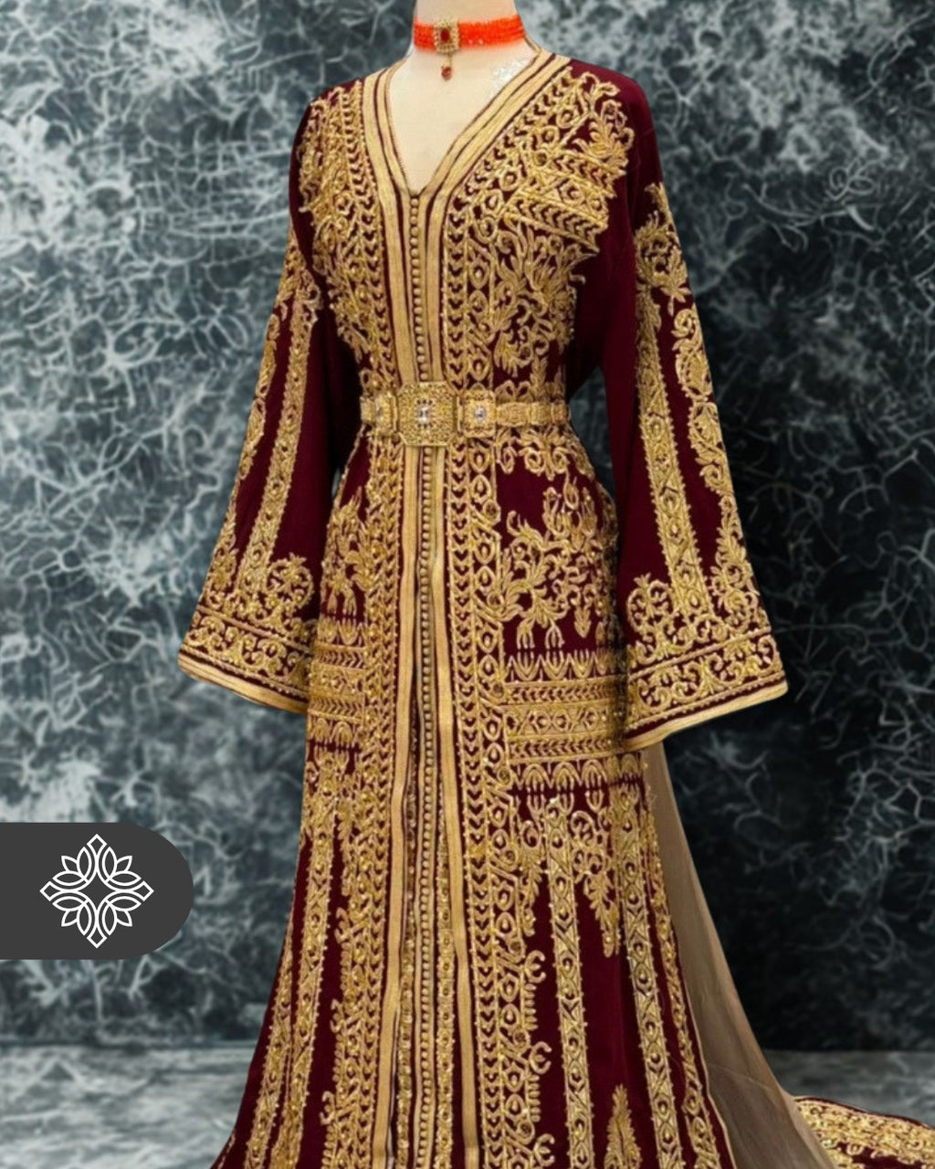 Royal Purple Moroccan Takchita | Luxury Two-Piece Kaftan | Golden Royal Hand Embroidery