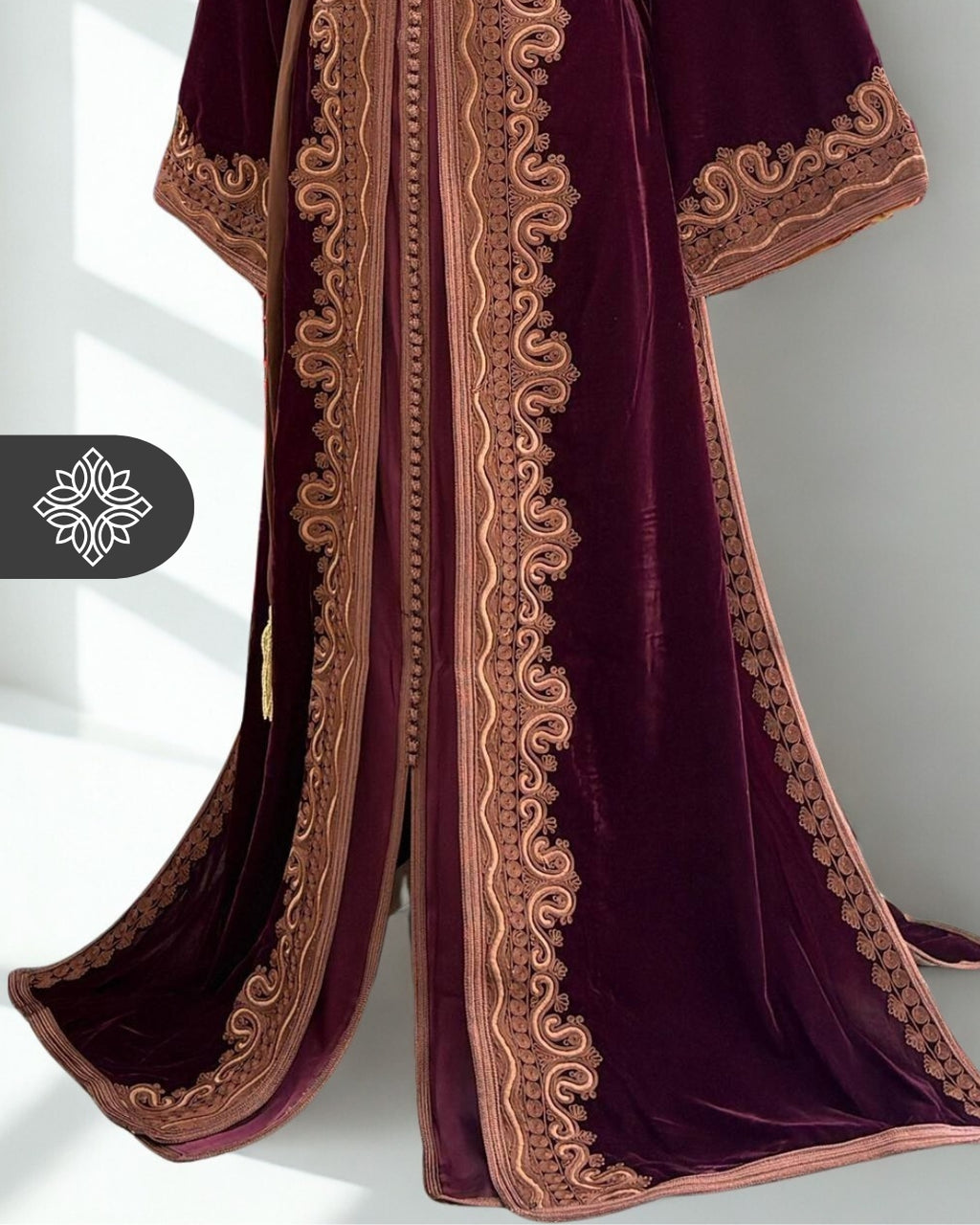 Fuchsia Pink Moroccan Two-Piece Kaftan | Brown Tonal Embroidery | Elegant Takchita