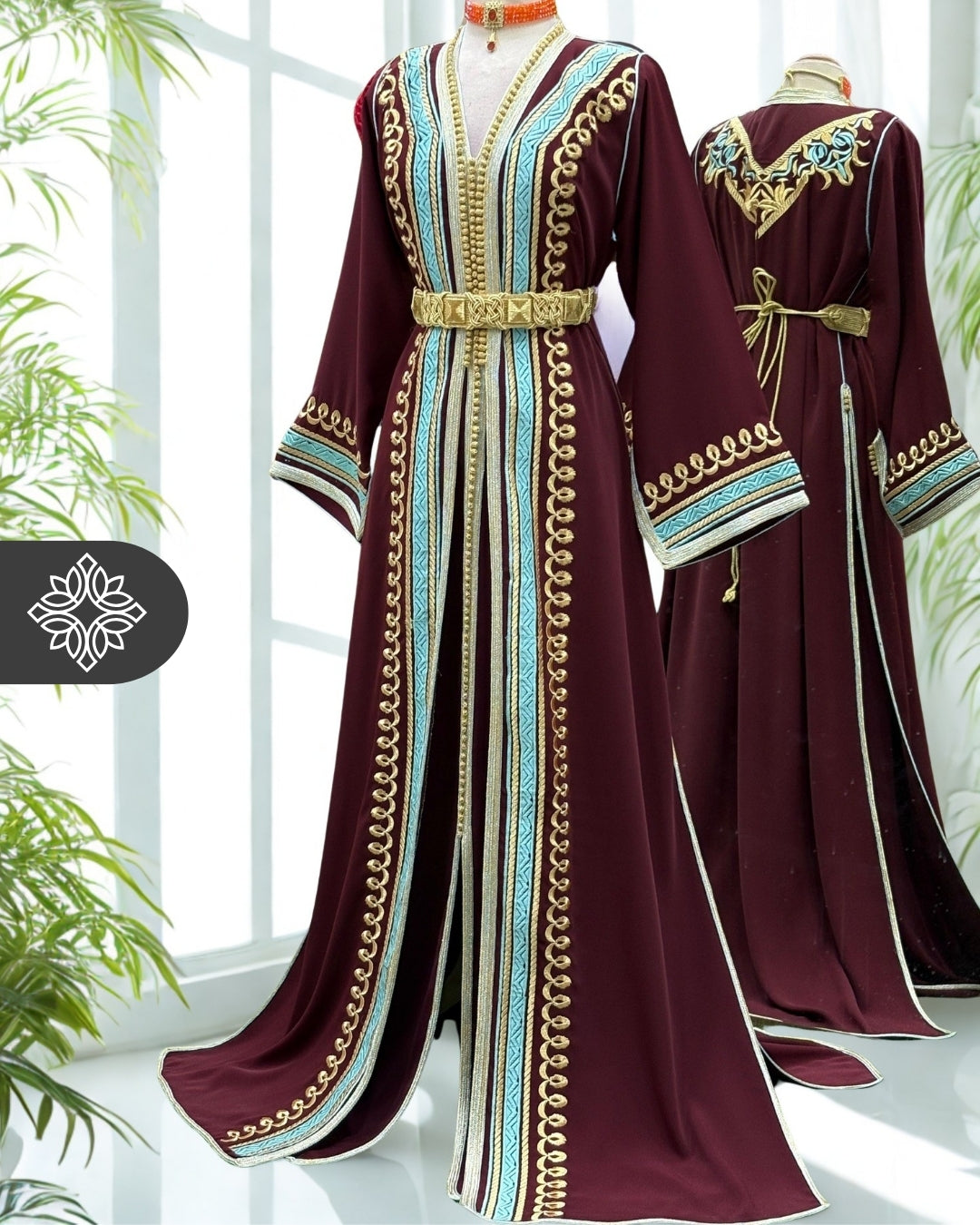 Deep Purple Moroccan Two Piece Takshita with Gold Embroidery