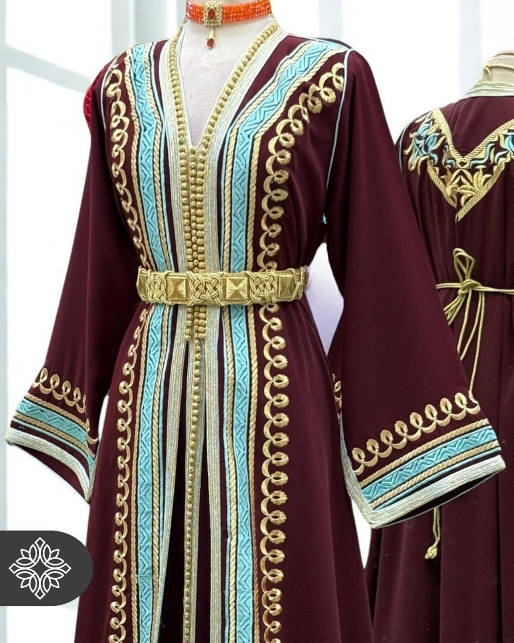 Deep Purple Moroccan Two Piece Takshita with Gold Embroidery