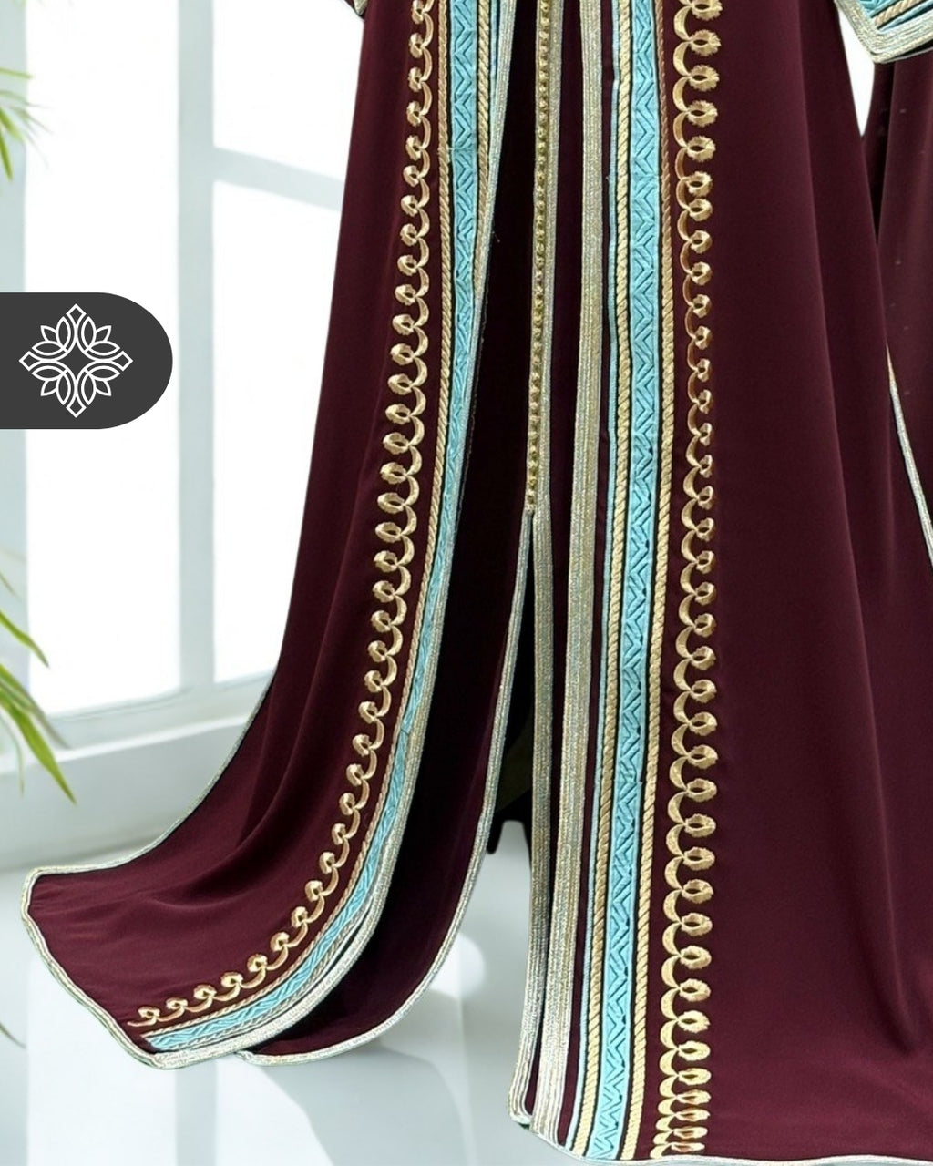 Royal Green & Red Two Piece Kaftan Takchita with Gold Embroidery