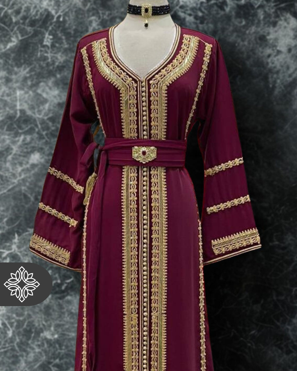 Burgundy Kaftan with Gold Embroidery