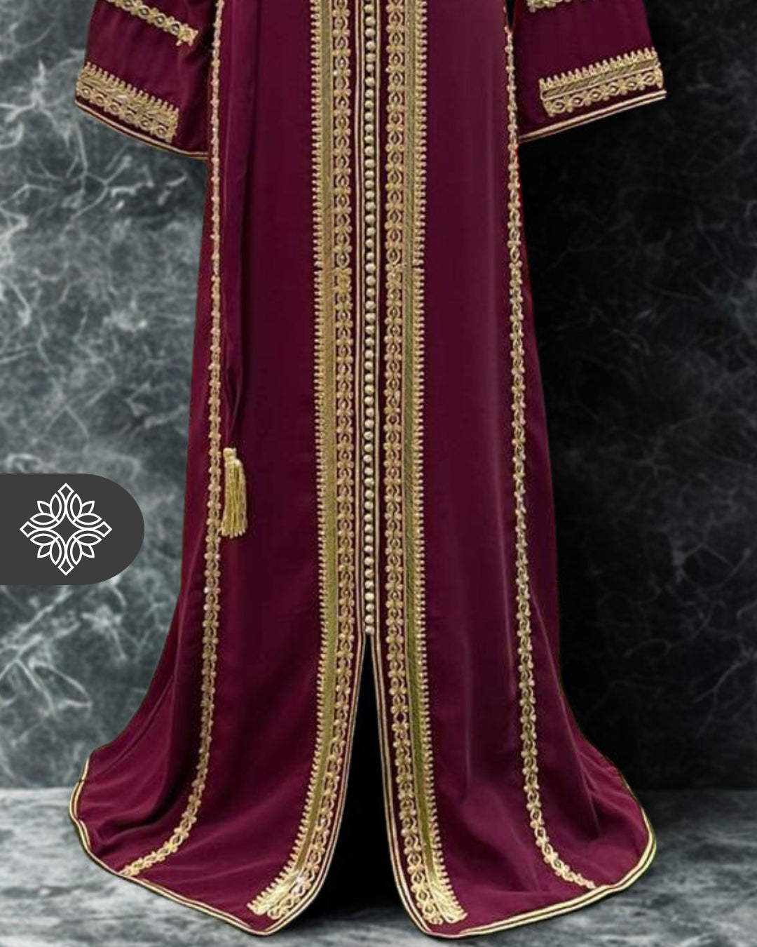 Burgundy Kaftan with Gold Embroidery