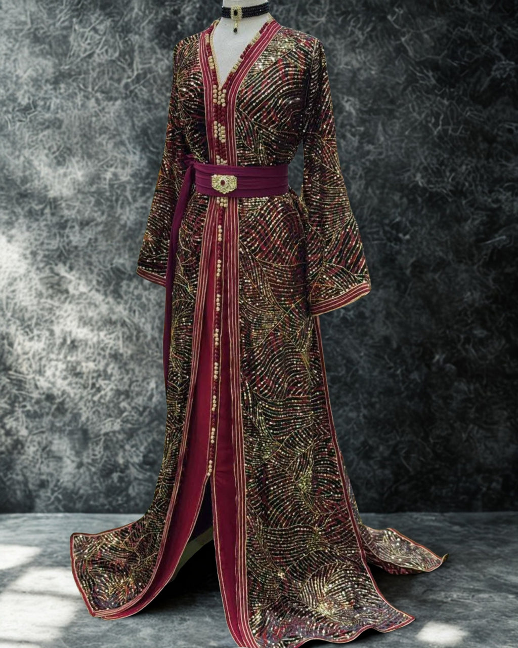 Moroccan Royal Burgundy Red Kaftan