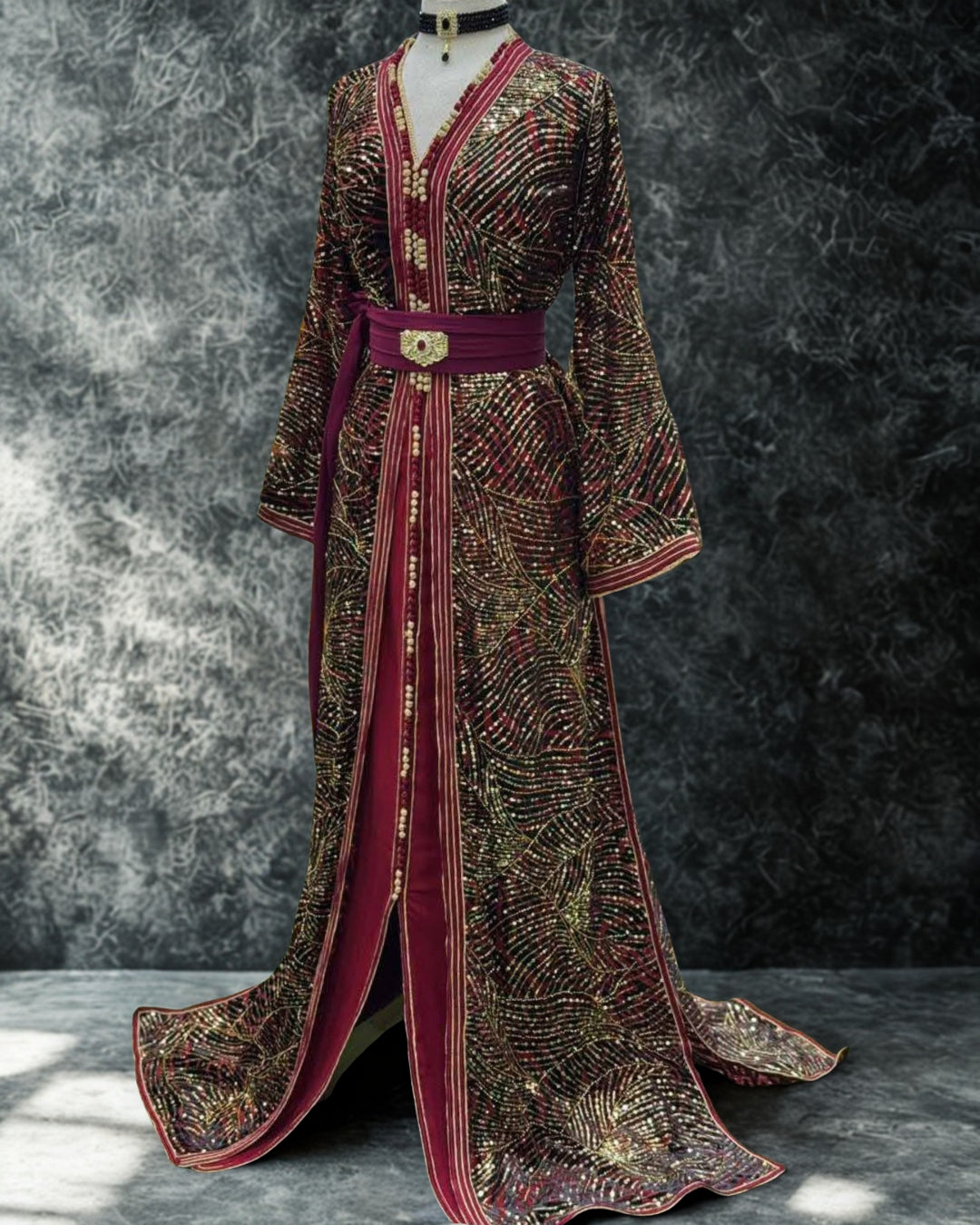 Moroccan Royal Burgundy Red Kaftan