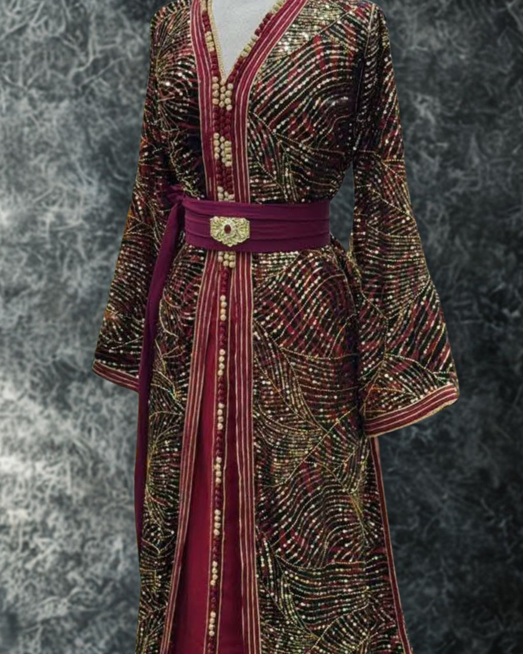 Moroccan Royal Burgundy Red Kaftan