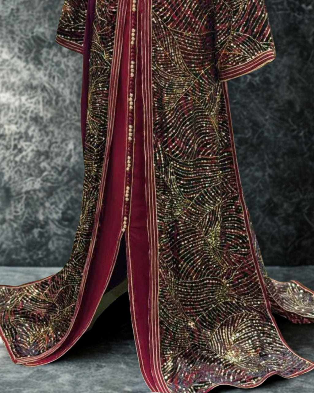 Moroccan Royal Burgundy Red Kaftan