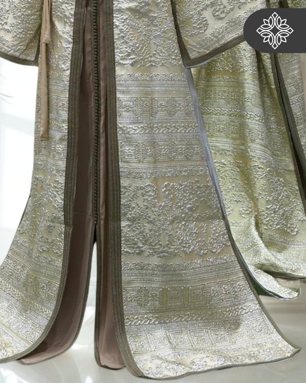 Champagne Silver Moroccan Two-Piece Kaftan | Luxe Metallic Embroidery