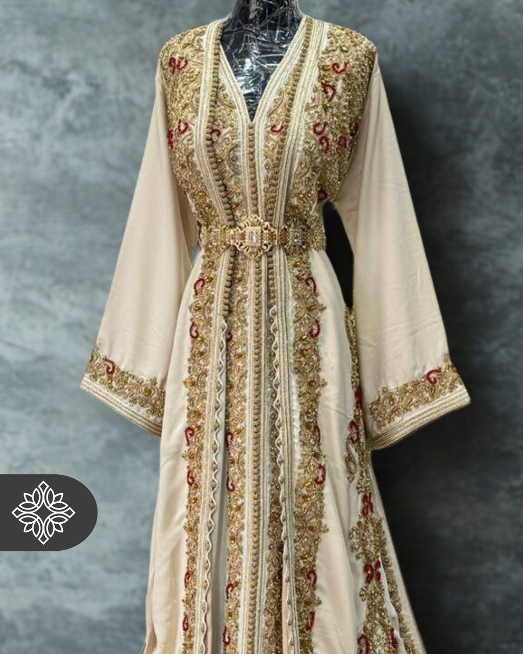 Baby Pink Moroccan Takchita | Tonal Gold Embroidery | VIP Luxury Two-Piece Kaftan