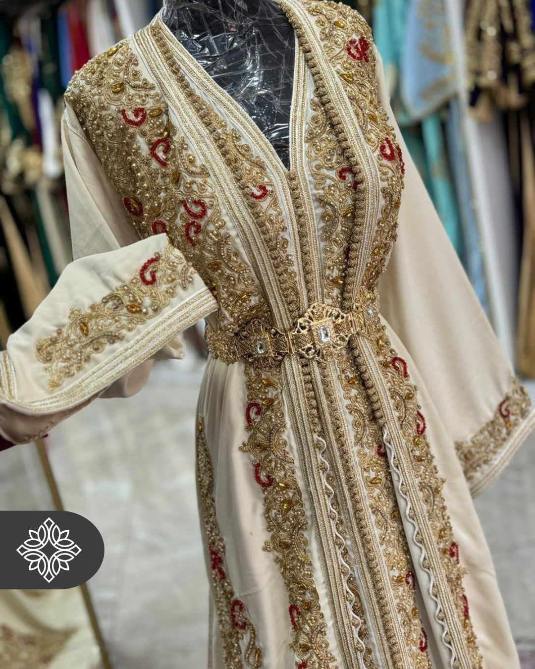 Baby Pink Moroccan Takchita | Tonal Gold Embroidery | VIP Luxury Two-Piece Kaftan