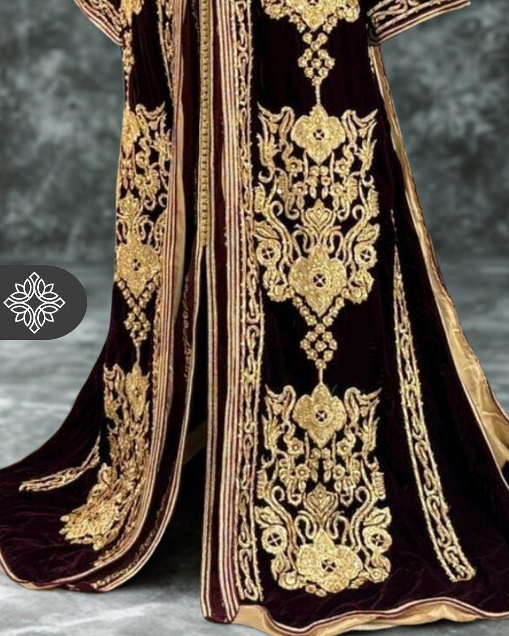 Deep Burgundy Moroccan Takchita | Luxury Two-Piece Kaftan | Golden Hand Embroidery