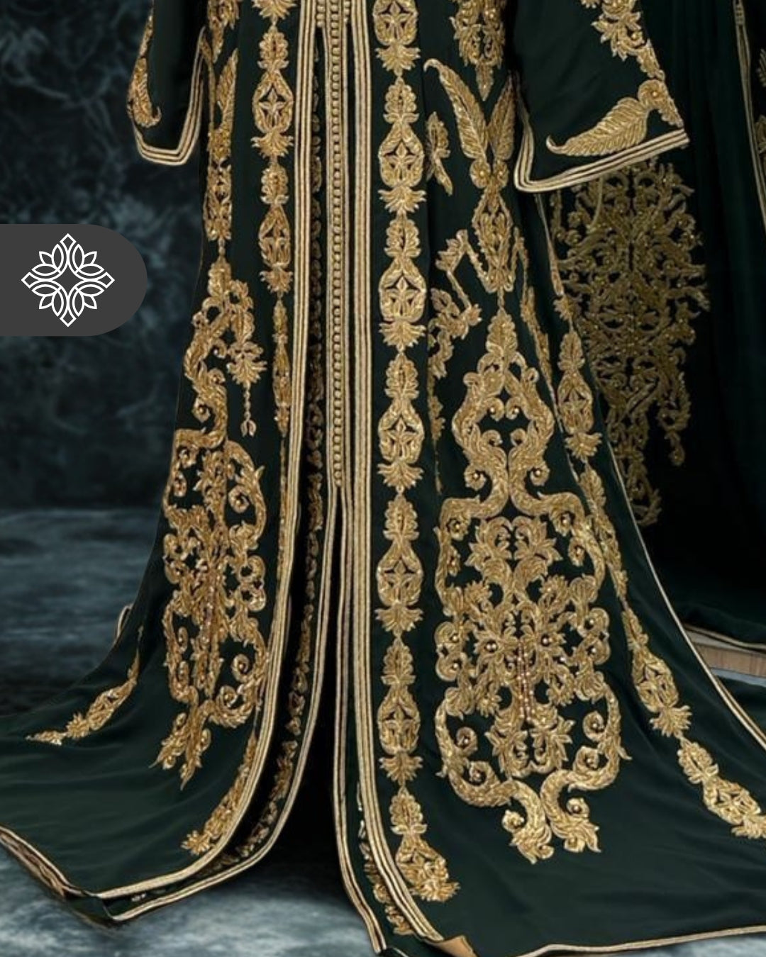 Deep Emerald Green Moroccan Takchita | Luxury Two-Piece Kaftan | Golden Heritage Embroidery