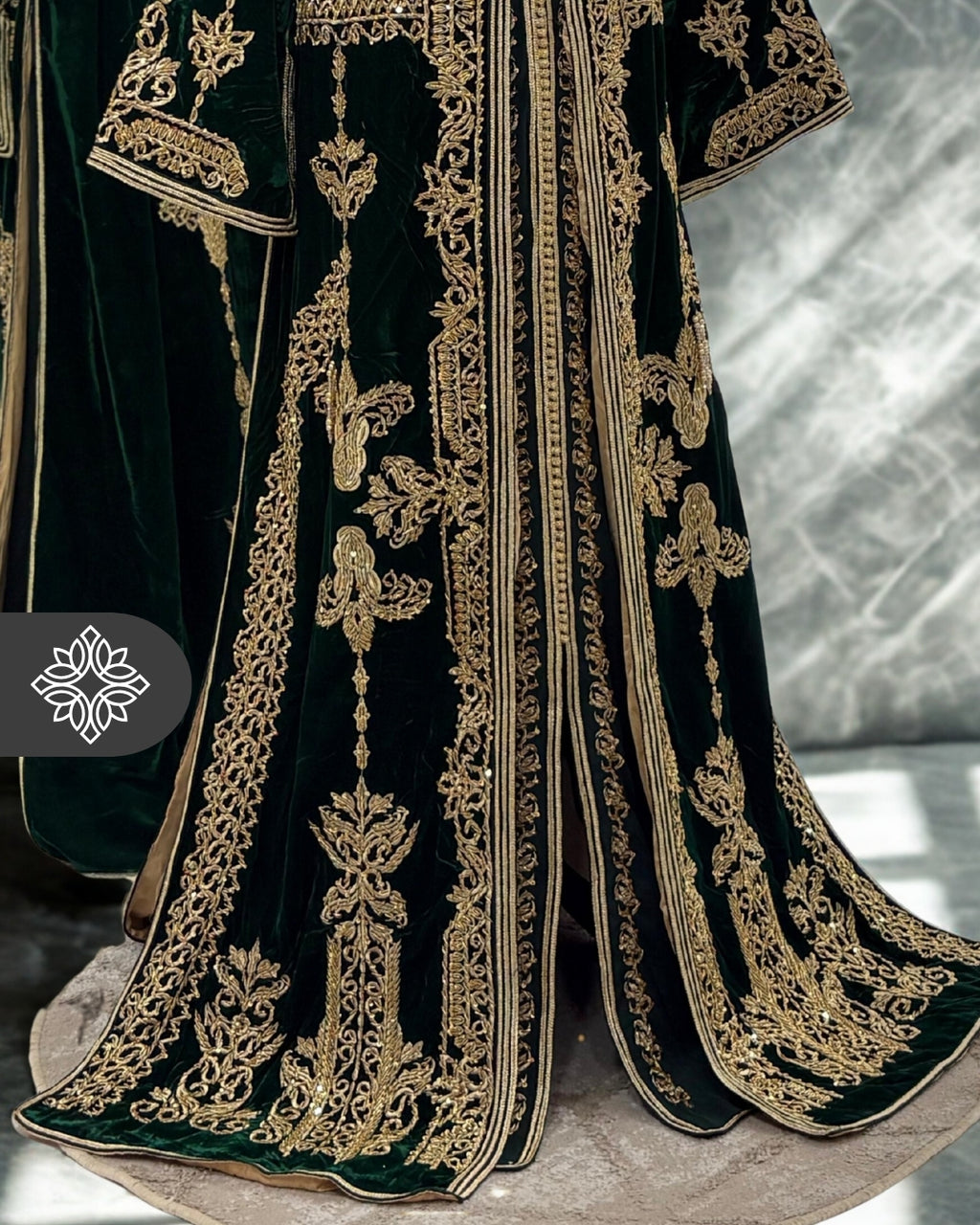 Deep Emerald Moroccan Takchita | Royal Haute Couture Two-Piece Kaftan | Golden Heritage Embroidery