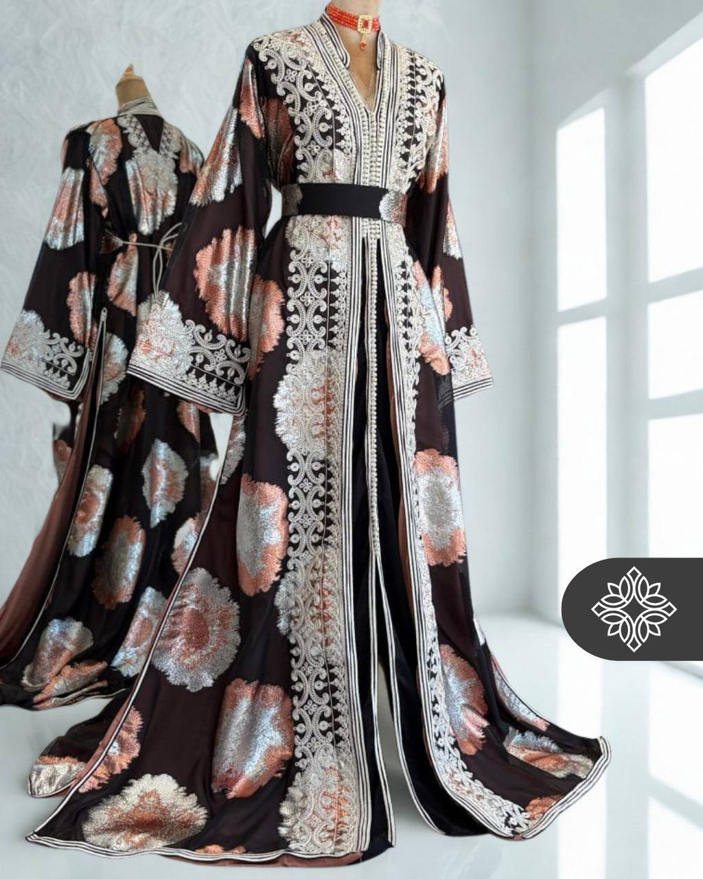 Deep Plum Moroccan Takchita | Silver Tonal Embroidery | Artistic Luxury Two-Piece Kaftan