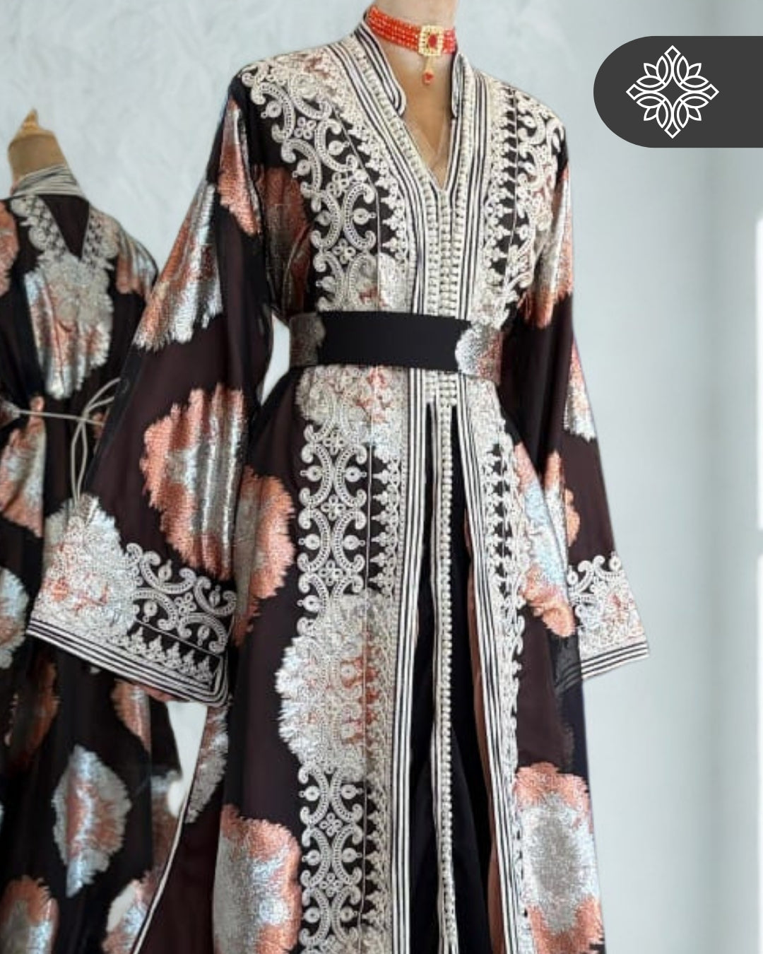 Deep Plum Moroccan Takchita | Silver Tonal Embroidery | Artistic Luxury Two-Piece Kaftan
