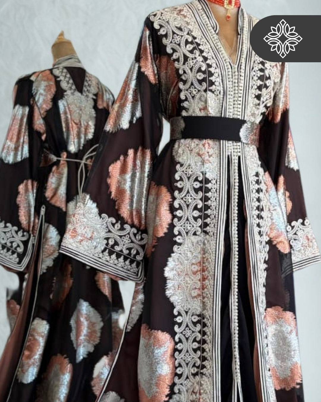 Deep Plum Moroccan Takchita | Silver Tonal Embroidery | Artistic Luxury Two-Piece Kaftan