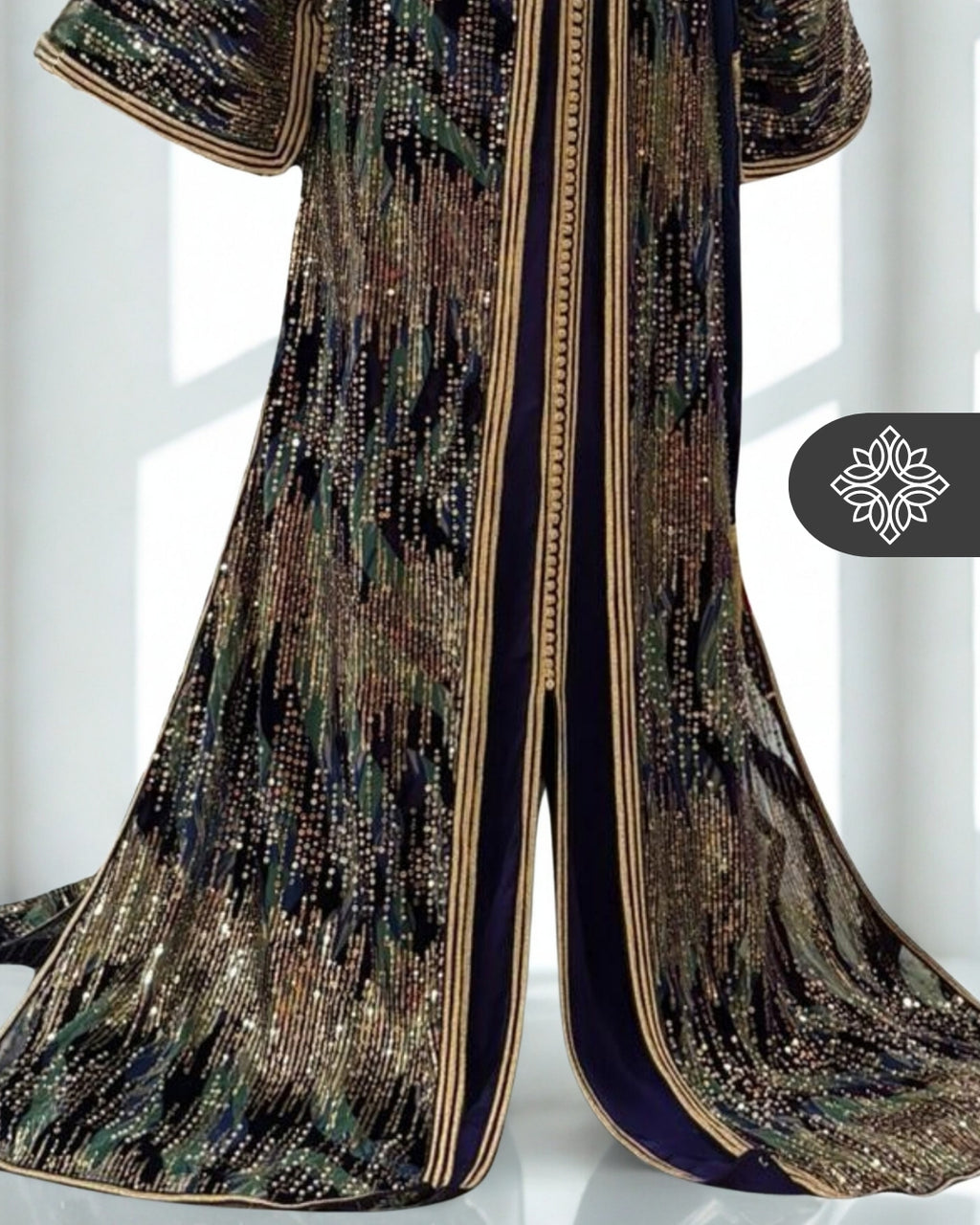 Two-Piece Moroccan Kaftan Green & Sand | Sequin Embroidery | Luxury Takchita