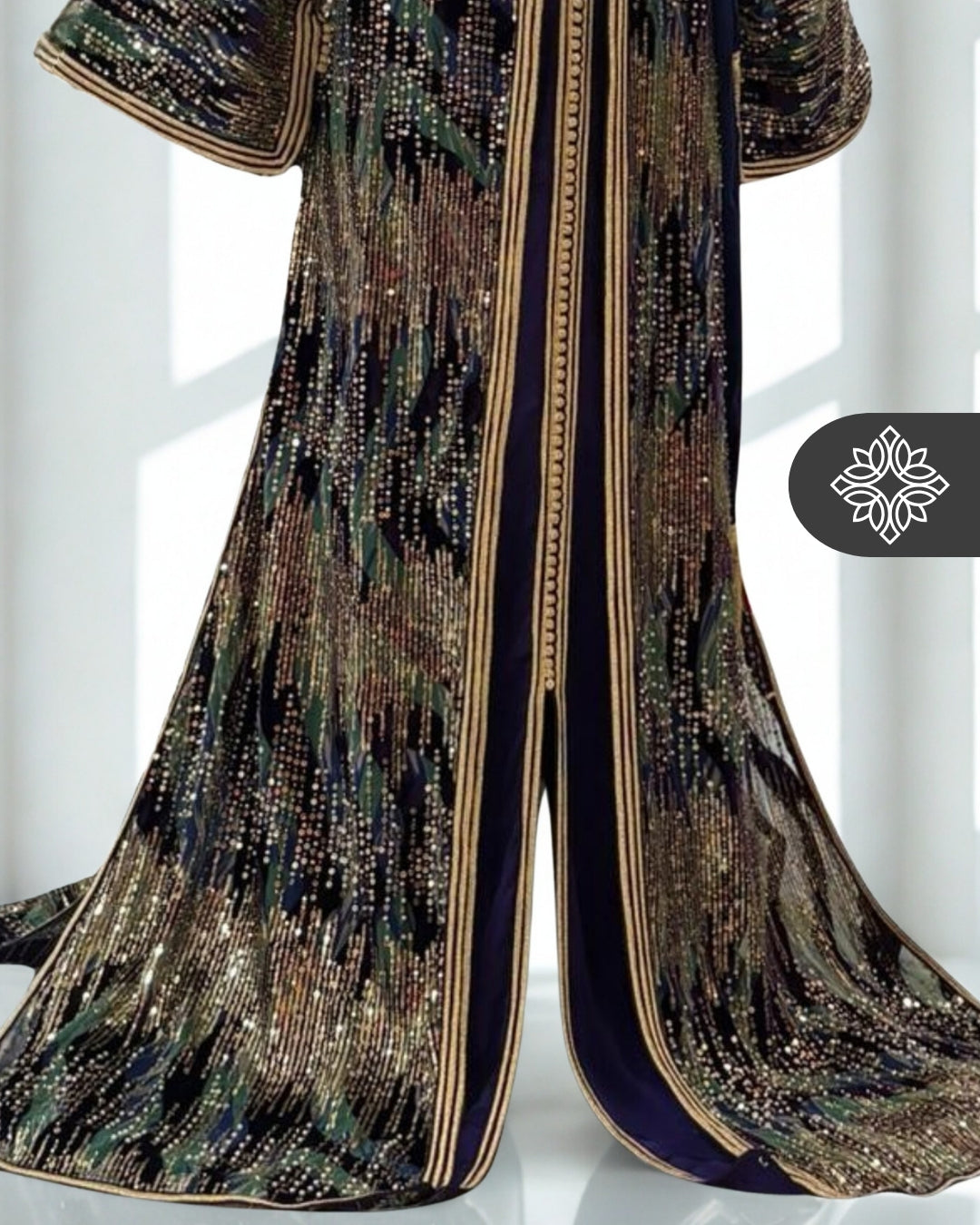 Two-Piece Moroccan Kaftan Green & Sand | Sequin Embroidery | Luxury Takchita