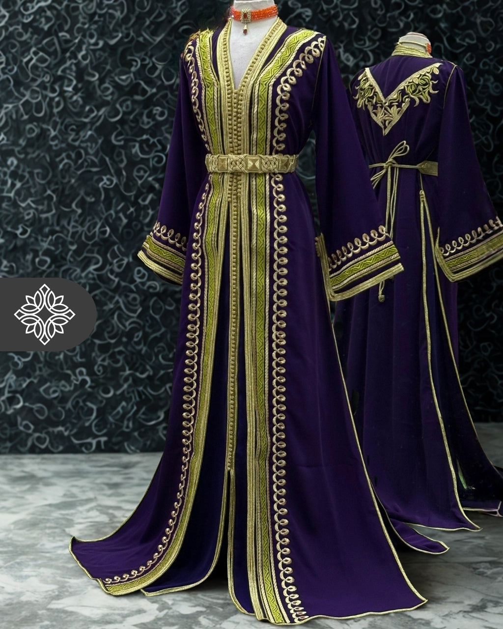 Deep Purple Moroccan Two Piece Takshita with Gold Embroidery