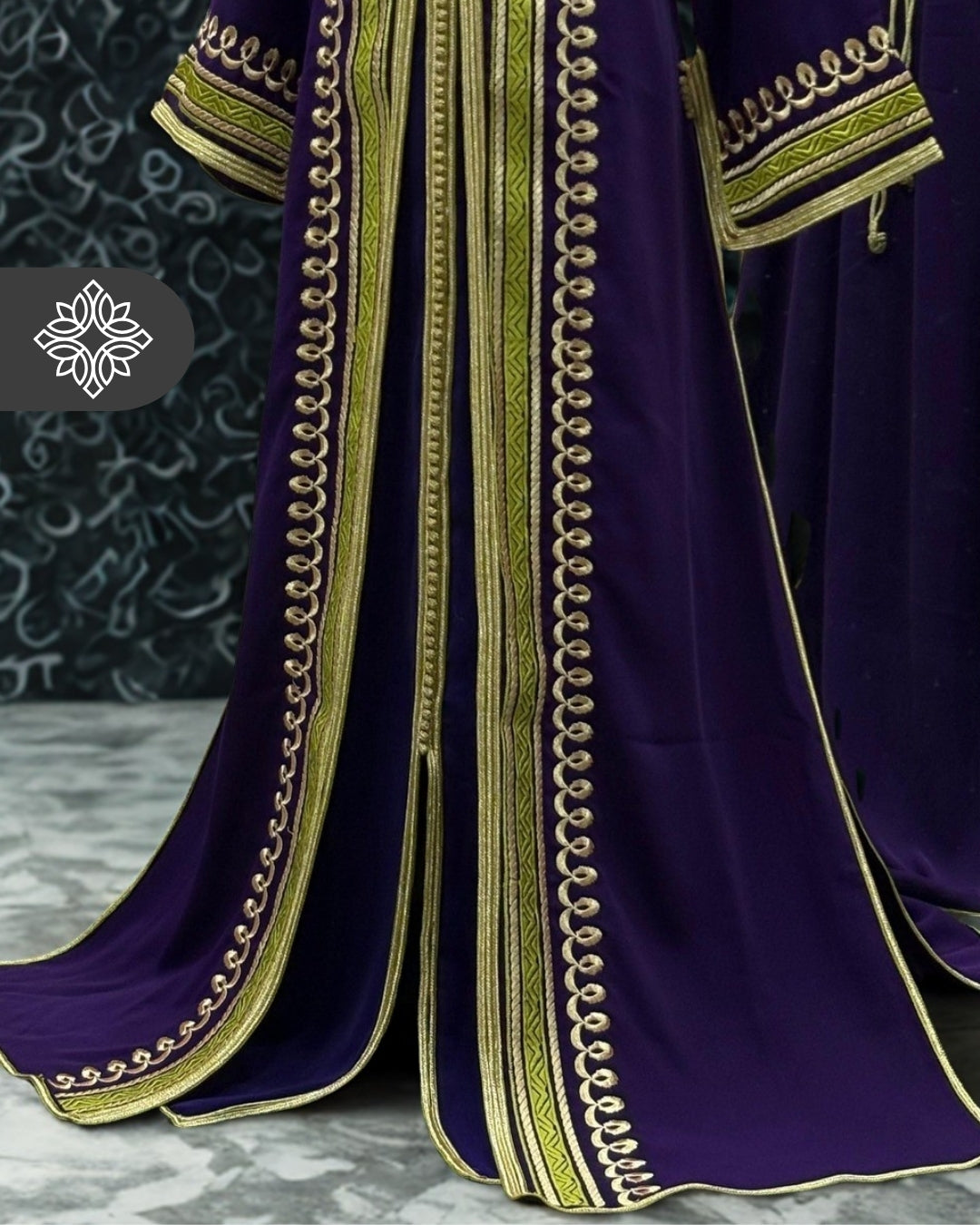 Deep Purple Moroccan Two Piece Takshita with Gold Embroidery