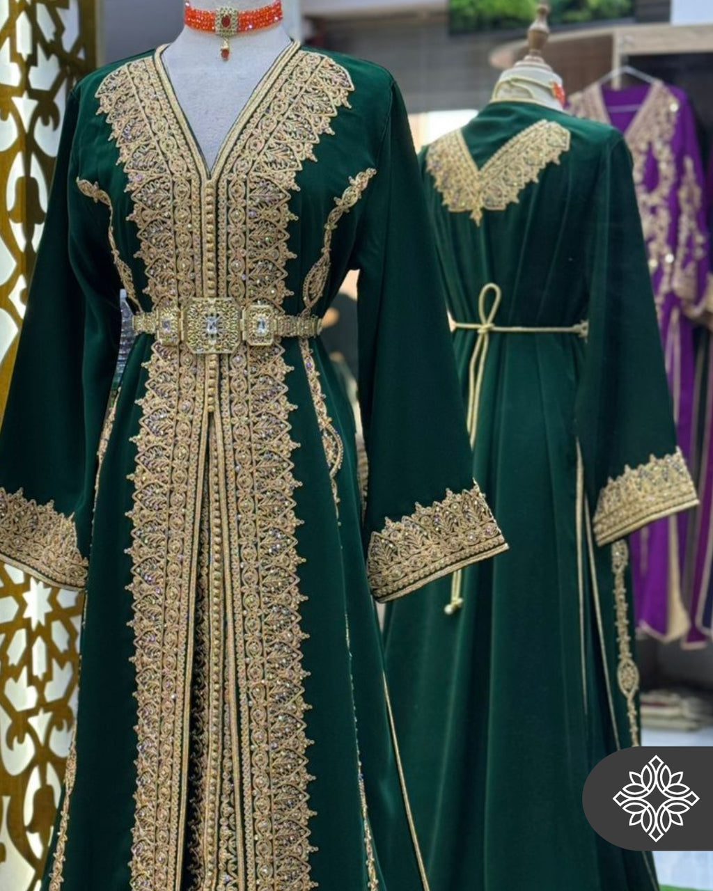 Royal Moroccan Two-Piece Kaftan | Sky Blue & Gold Embroidery