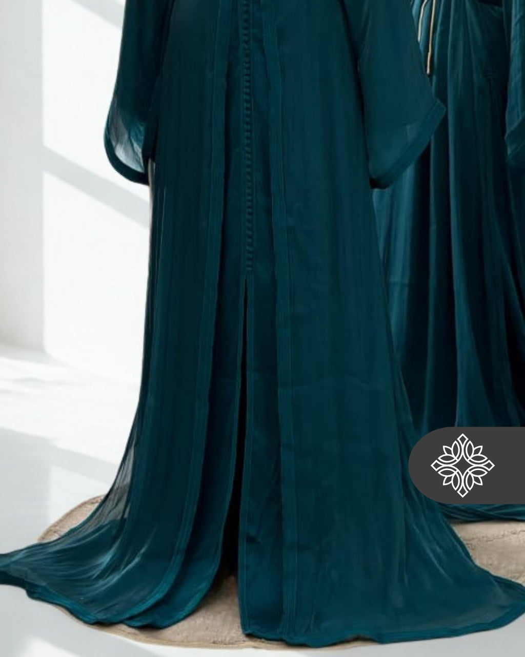 Deep Teal Moroccan Takchita | Royal Organza Two-Piece Kaftan