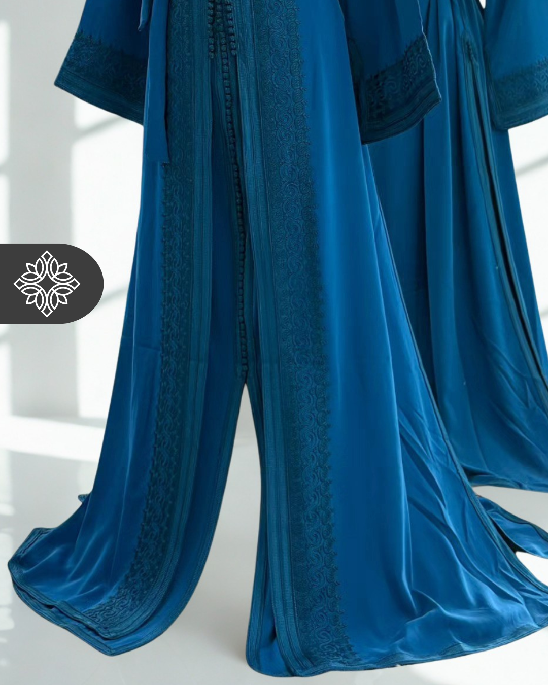 Blue Moroccan Two-Piece Kaftan | Tonal Embroidery | Elegant Takchita | Caftan Dress