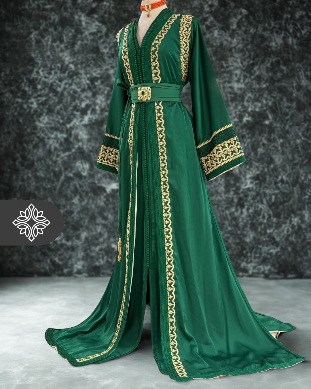 Navy Blue Moroccan Elegant Takchita | Golden Tonal Embroidery | Two-Piece Kaftan