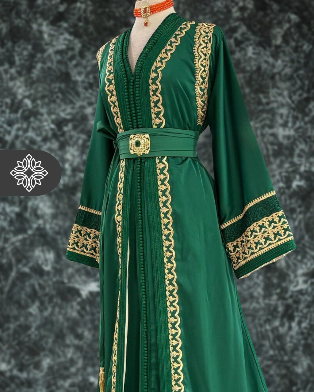 Navy Blue Moroccan Elegant Takchita | Golden Tonal Embroidery | Two-Piece Kaftan