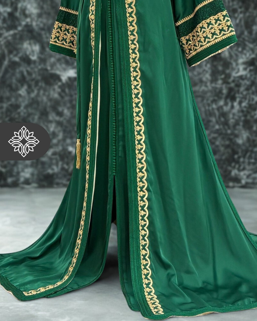 Navy Blue Moroccan Elegant Takchita | Golden Tonal Embroidery | Two-Piece Kaftan