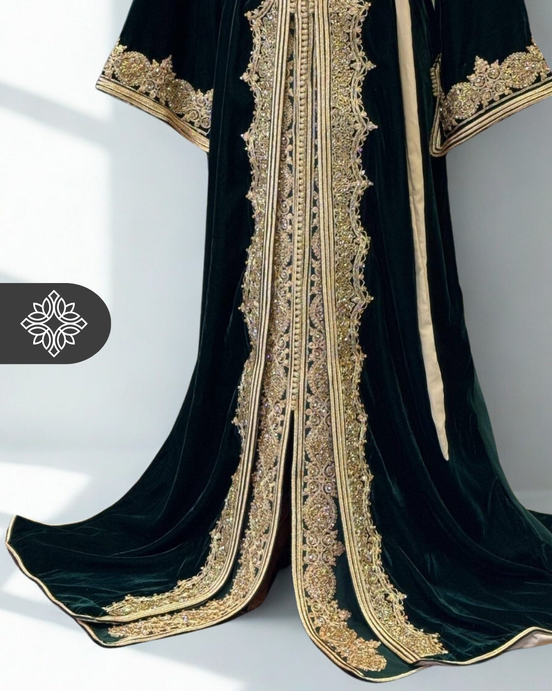 Deep Emerald Moroccan Two-Piece Kaftan | Tonal Gold Embroidery | Royal ...