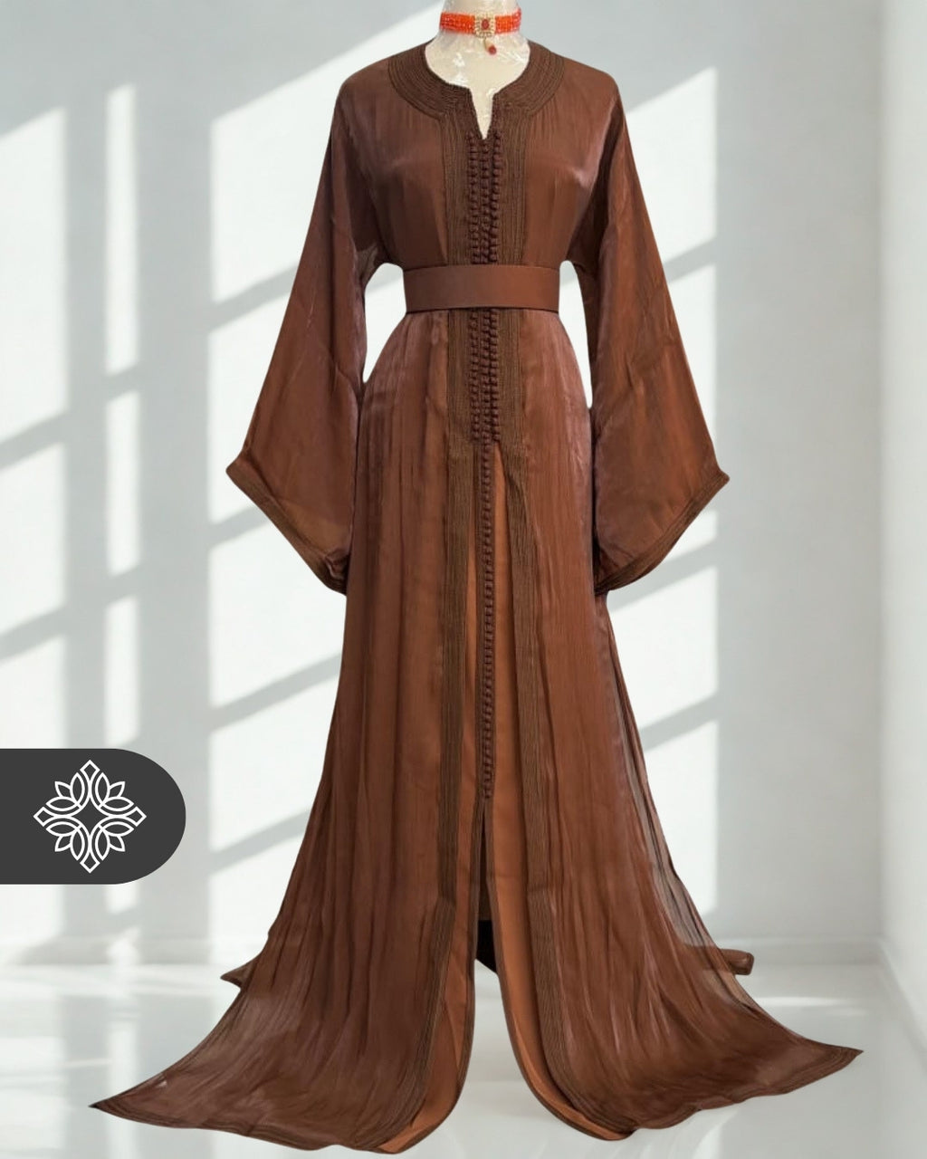 Desert Bronze Moroccan Takchita |Two-Piece Kaftan | Fluid Organza Elegance