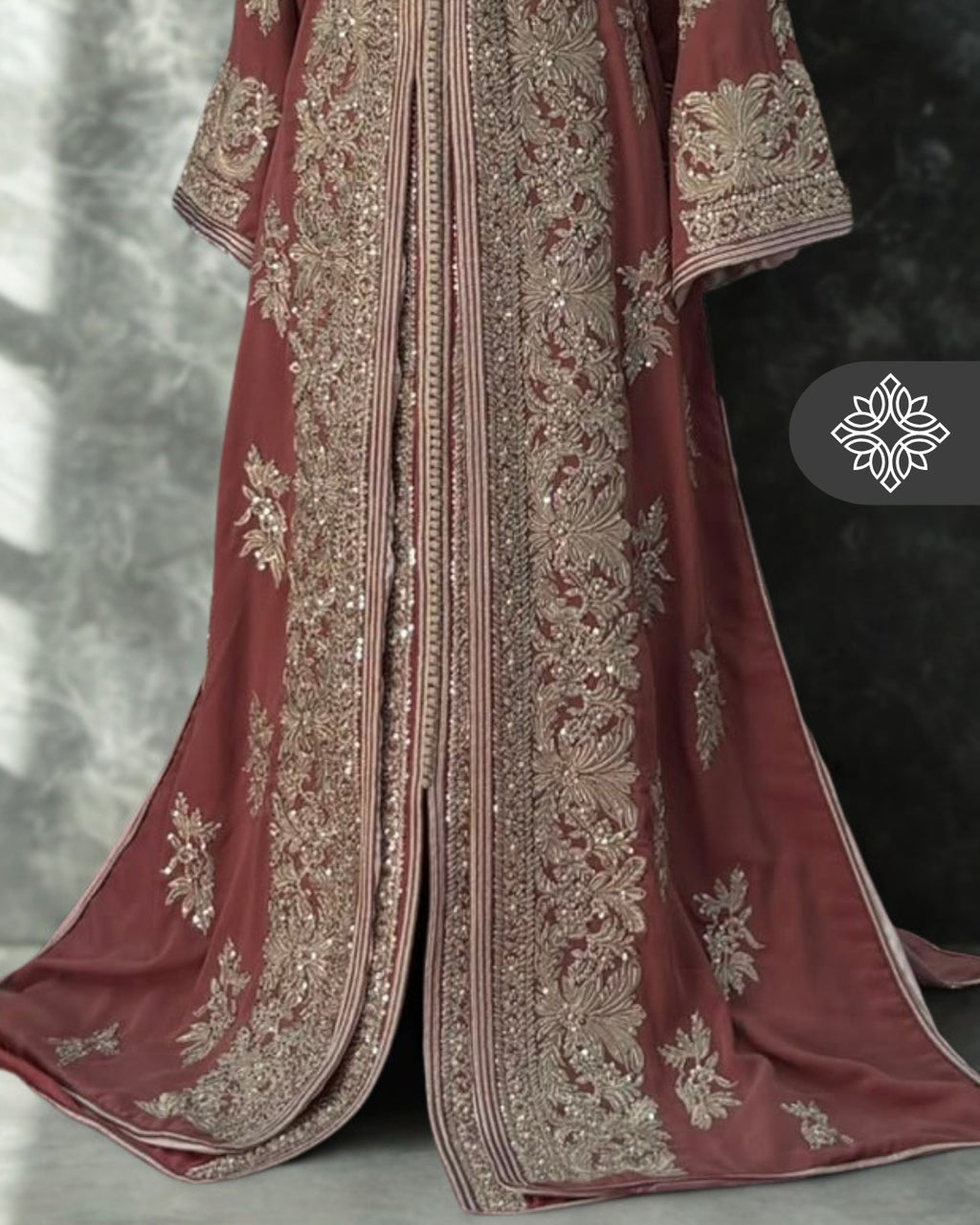 Dusky Rose Moroccan Takchita | Luxury Two-Piece Kaftan | Silver Heritage Embroidery