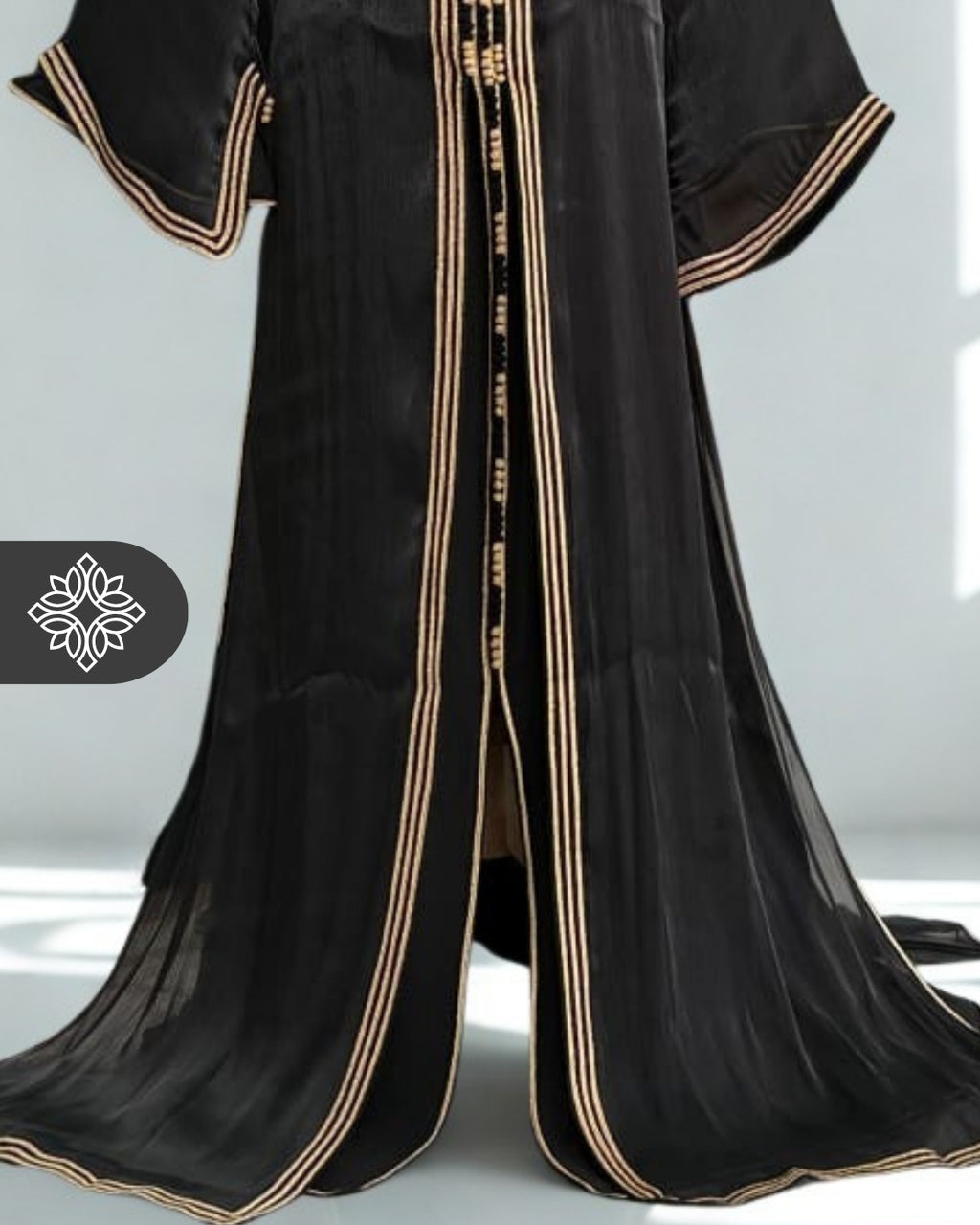 Elegant Black Moroccan Takchita | Midnight Gold  Two-Piece Kaftan | Organza Couture