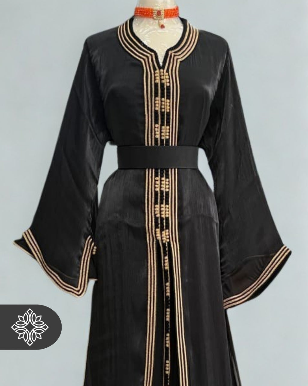 Elegant Black Moroccan Takchita | Midnight Gold  Two-Piece Kaftan | Organza Couture