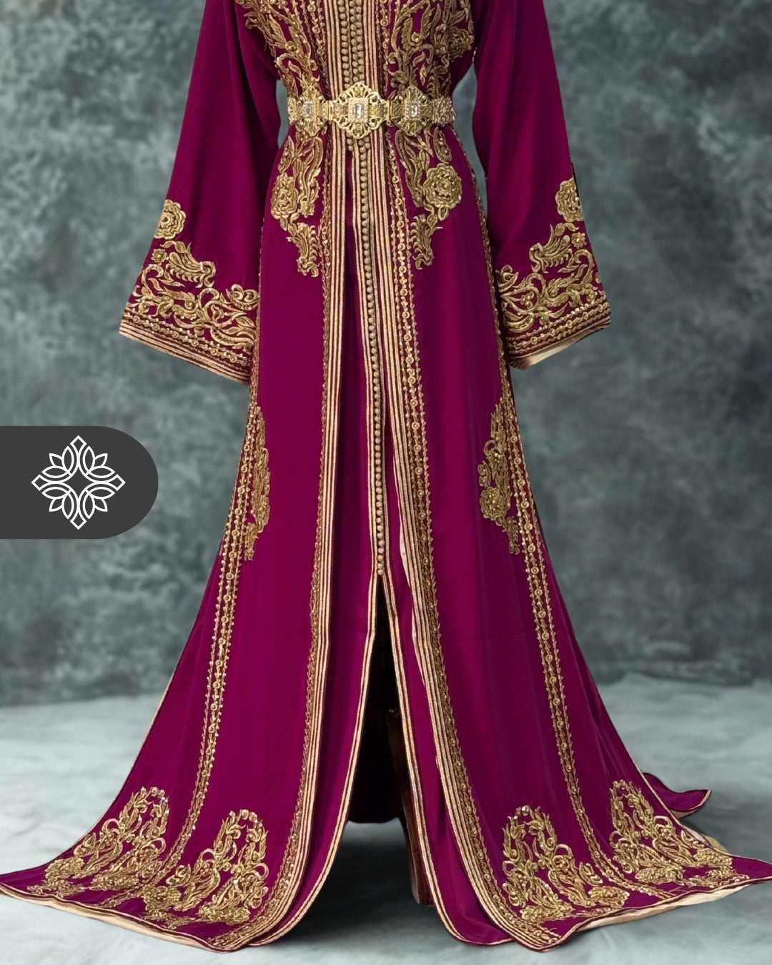 Takchita marocaine fuchsia élégante | Caftan deux pièces haute couture | Broderie royale dorée
