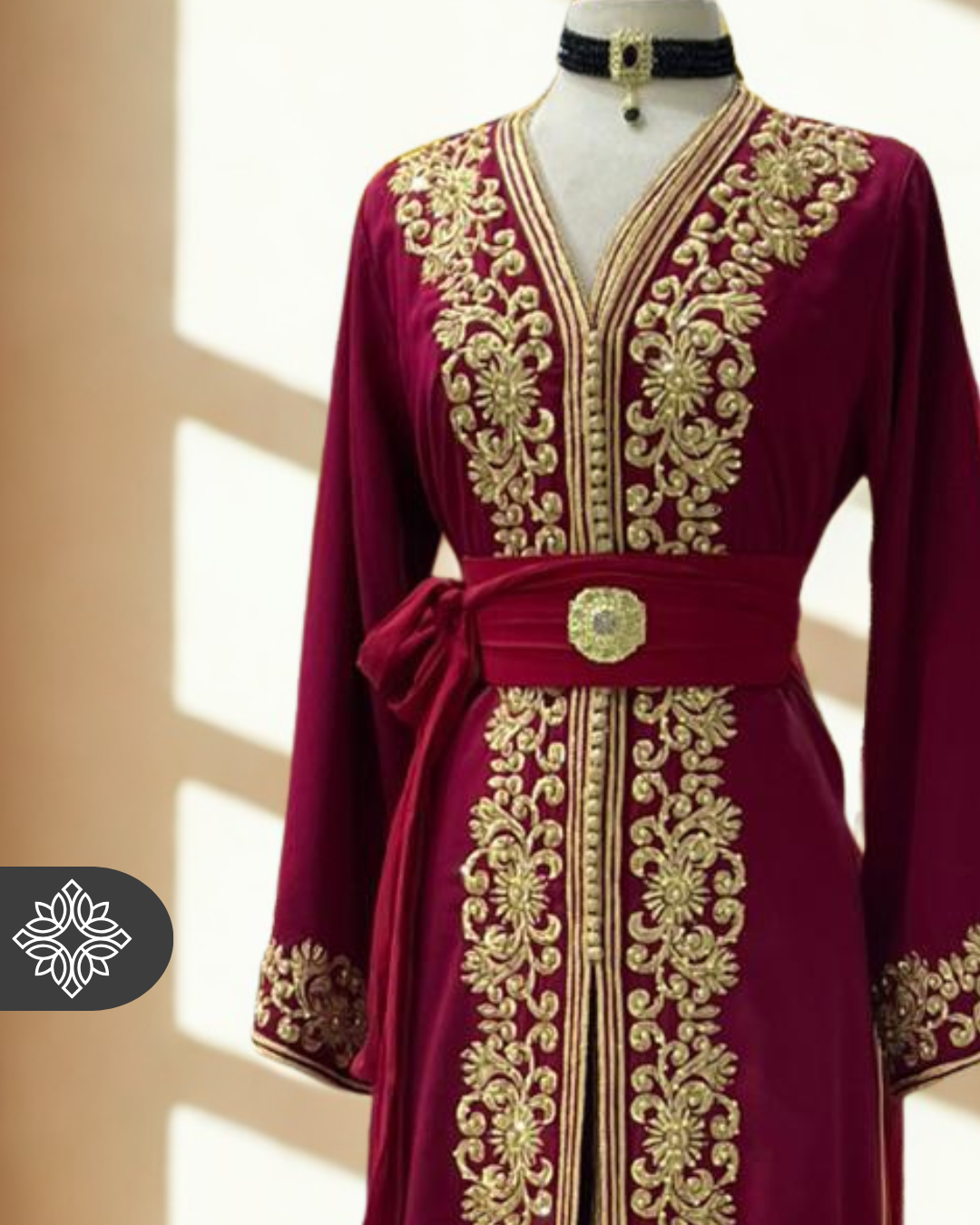 Classic Moroccan Kaftan — Midnight Black with Gold Embroidery