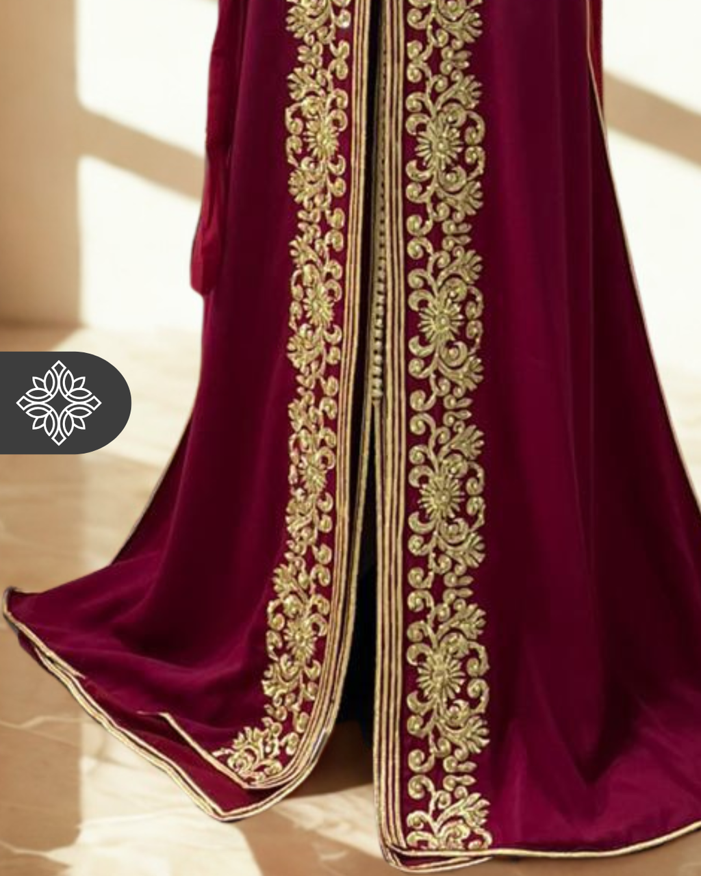 Classic Moroccan Kaftan — Midnight Black with Gold Embroidery