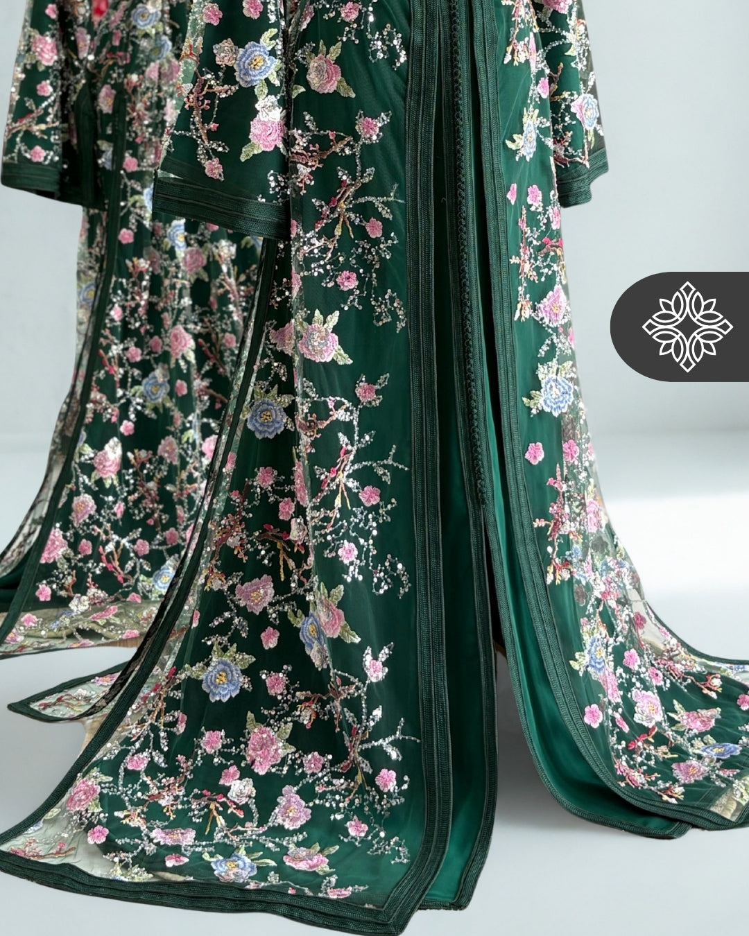 Black Floral Moroccan Takchita | Luxury Two-Piece Kaftan