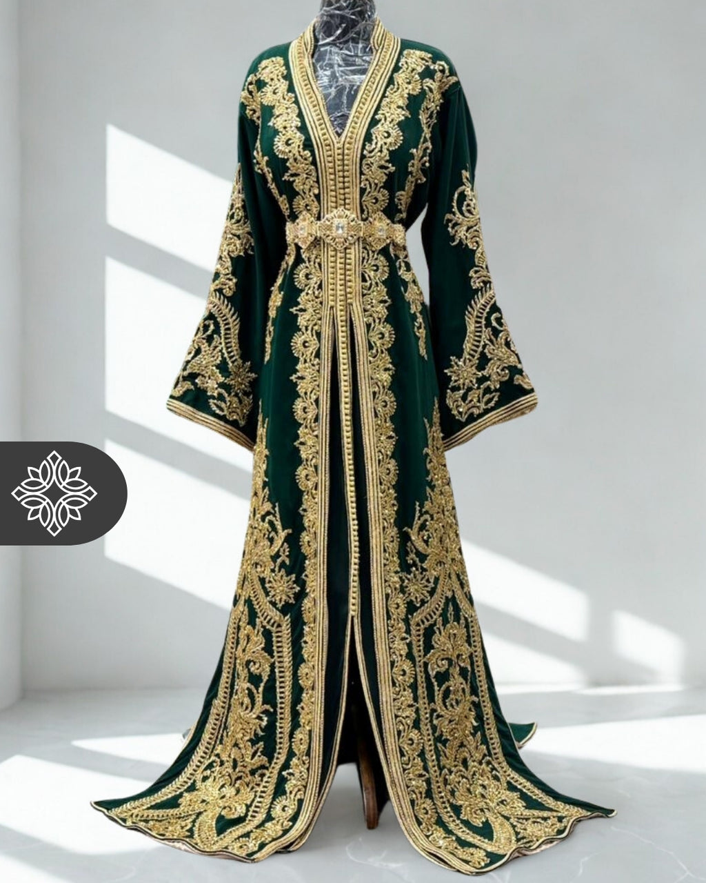 Royal Emerald Green Moroccan Two-Piece Kaftan | Luxury Takchita | Gold ...