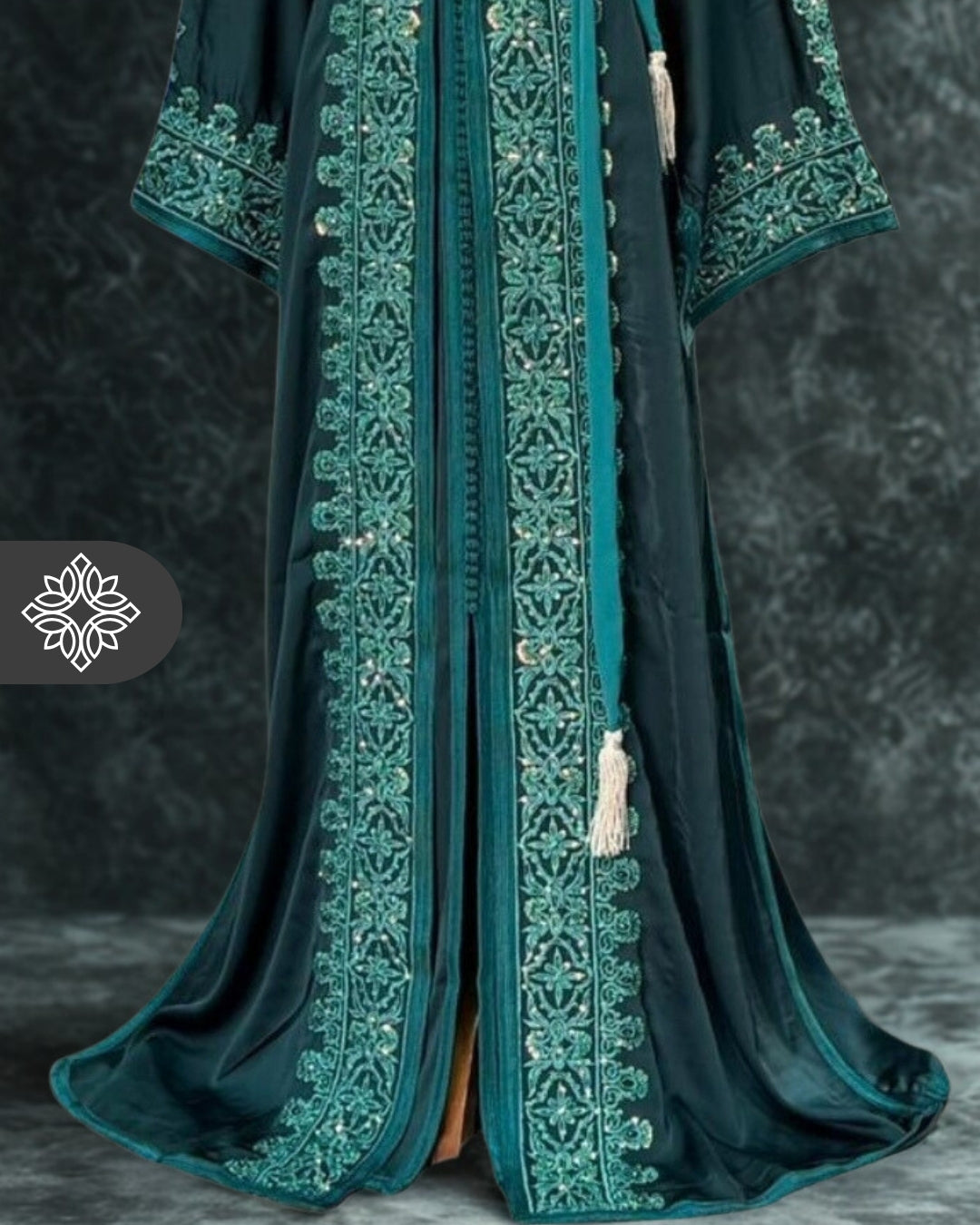 Emerald Green Moroccan Takchita | Refined Heritage Embroidery | Luxury Two-Piece Kaftan