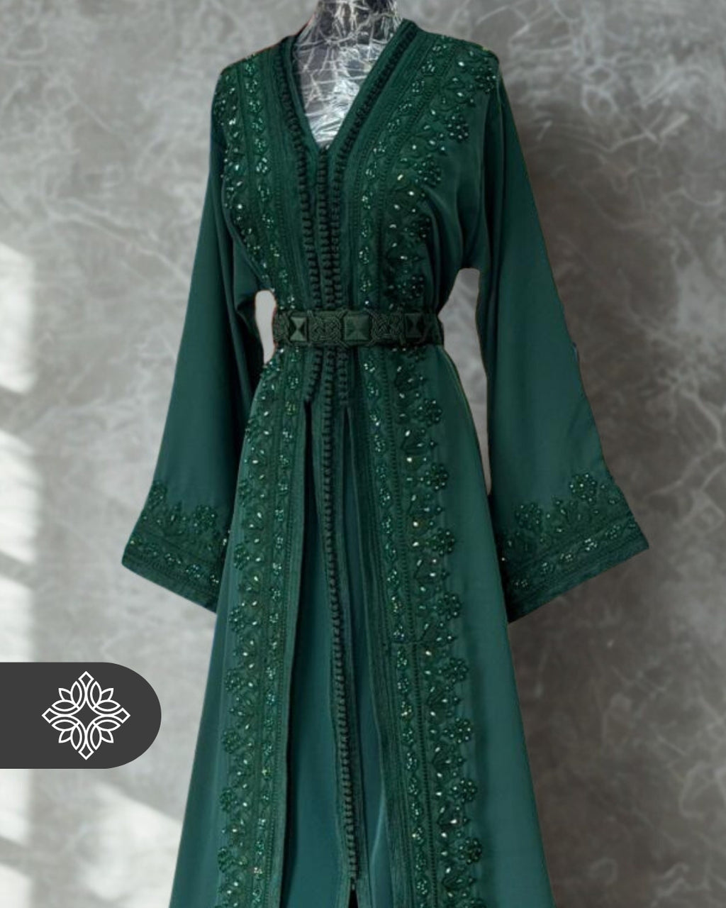 Emerald Green Moroccan Takchita | Elegant Haute Couture Two-Piece Kaftan