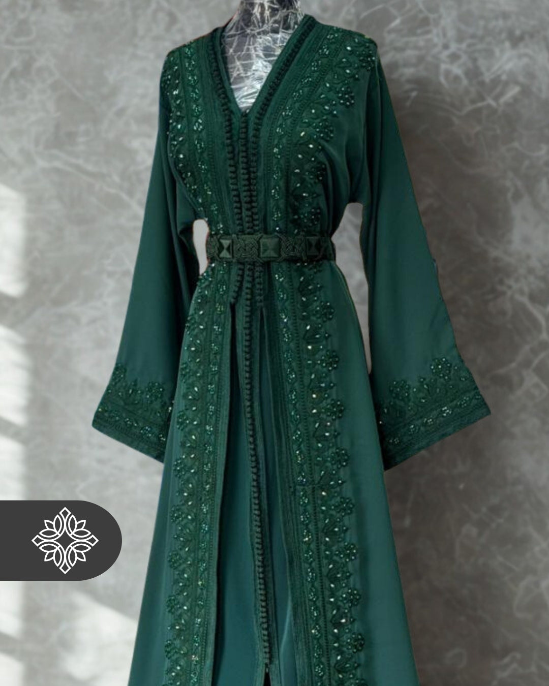 Emerald Green Moroccan Takchita | Elegant Haute Couture Two-Piece Kaftan