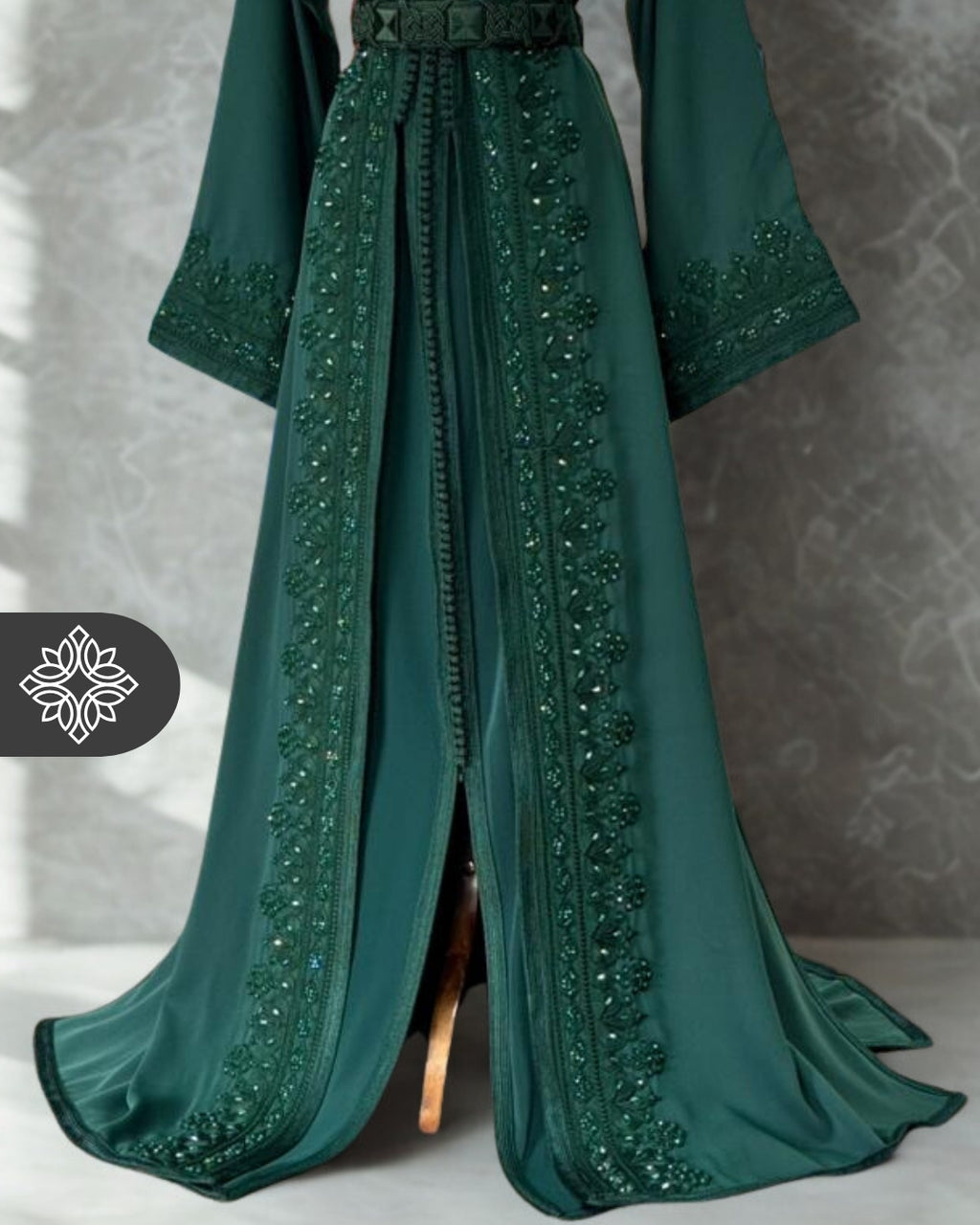 Emerald Green Moroccan Takchita | Elegant Haute Couture Two-Piece Kaftan