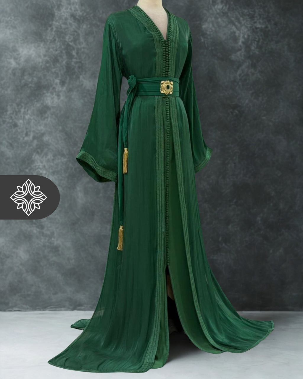 Takchita deux pièces en organza vert émeraude | Caftan marocain de luxe