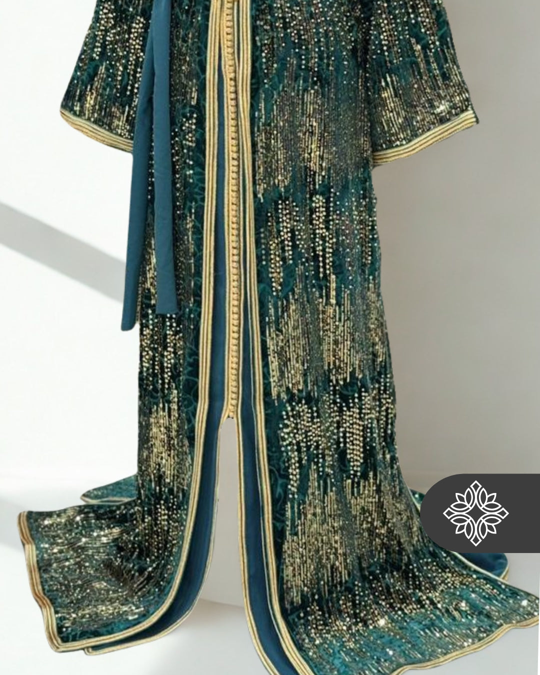 Emerald Green & Gold Sequin Moroccan Kaftan